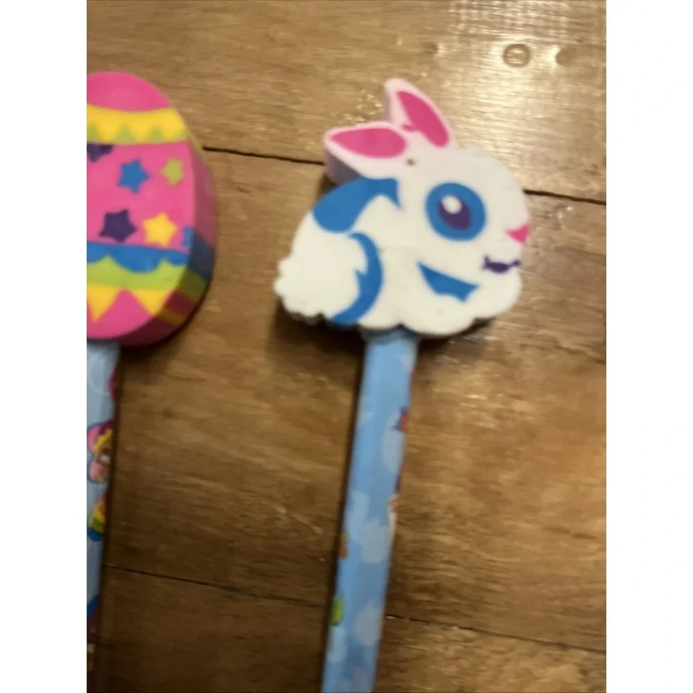 Vintage Lisa Frank Lot 6 NOS Pencils With Toppers Chick Egg Bear Egg Flower 90s